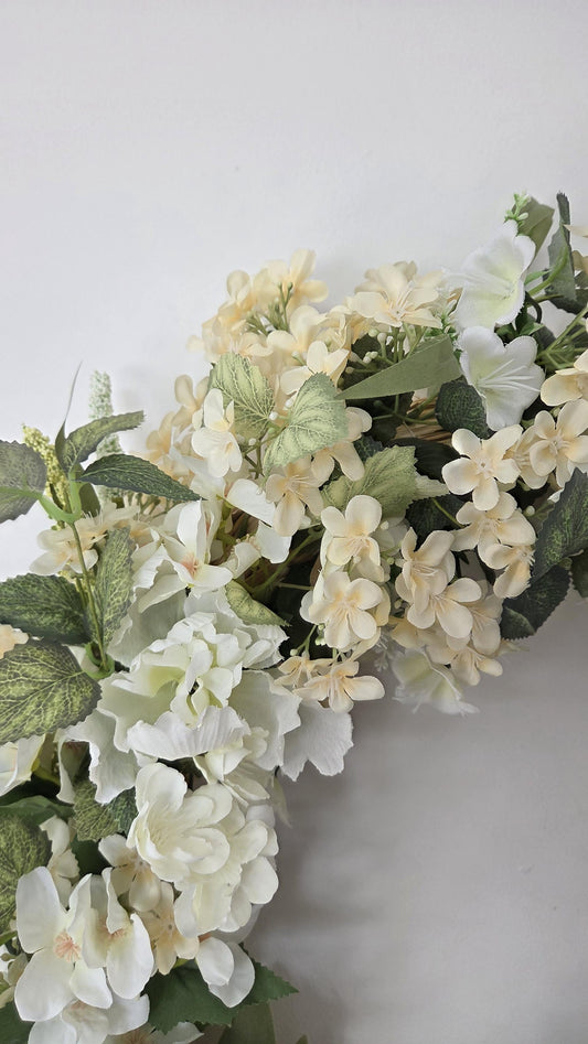 Ready Made 'Whimsy' White & Pale Yellow Door Wreath. Large 55cm door or wall wreath