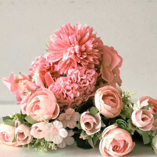 The Peach Bloomsy Box  - Mixed bunch of peach silk flowers with foliage