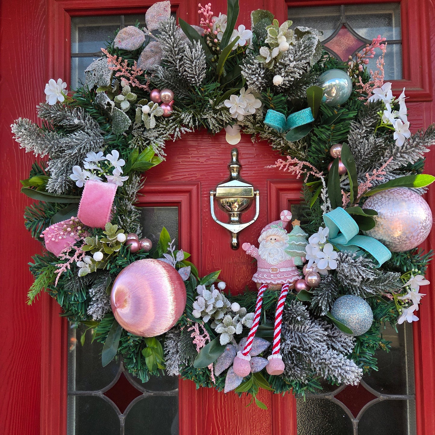 Deluxe Pink Santa Wreath, luxury Christmas decor