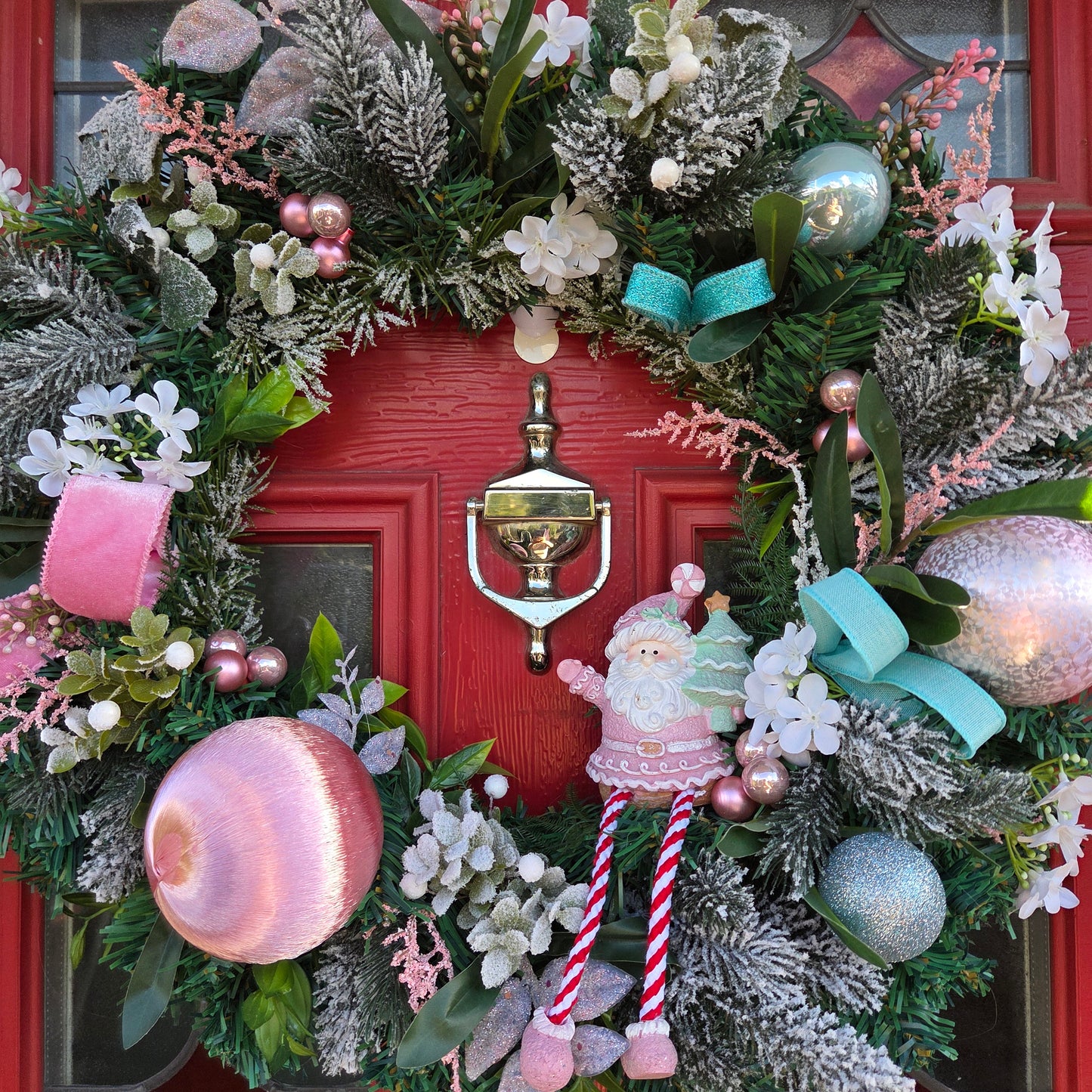 Deluxe Pink Santa Wreath, luxury Christmas decor