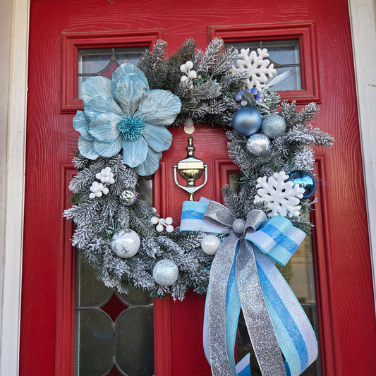 Deluxe Blue and Silver Christmas Wreath, luxury Christmas decor