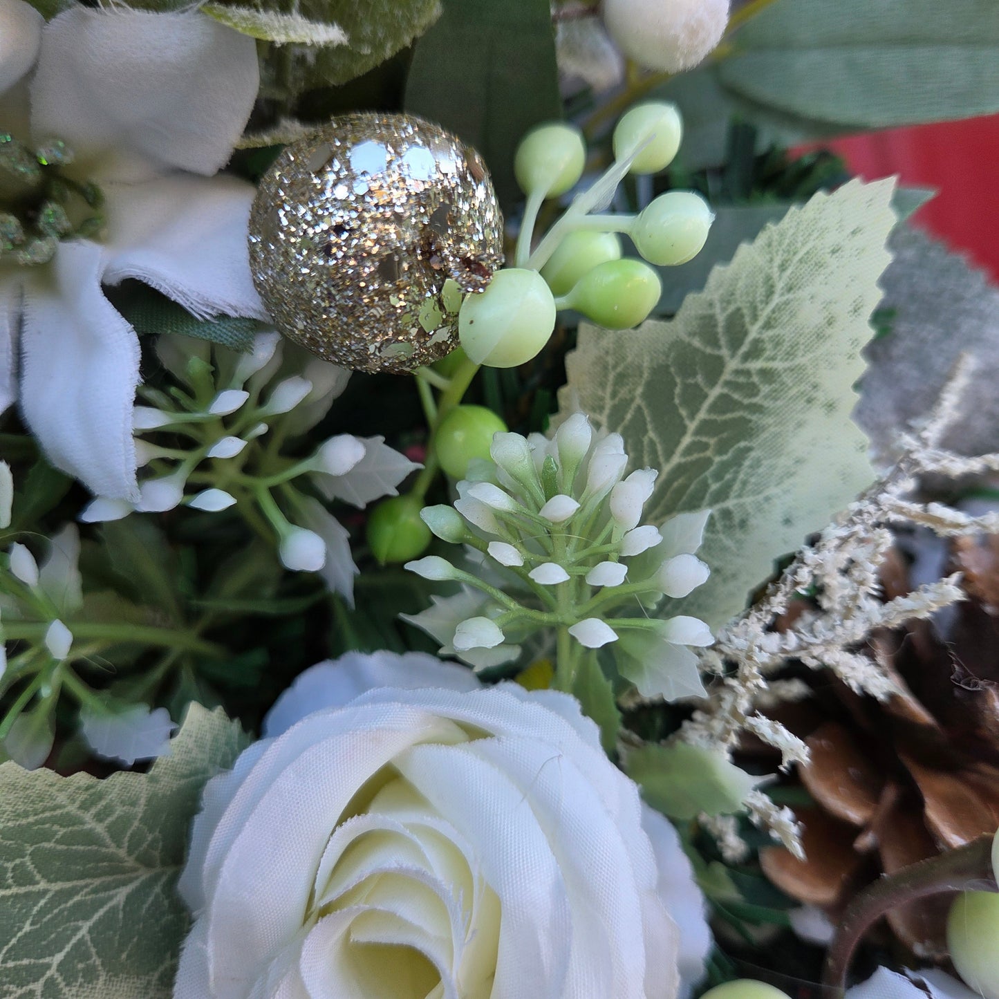 Deluxe Large White Rose and White Berry Christmas Wreath, luxury Christmas decor