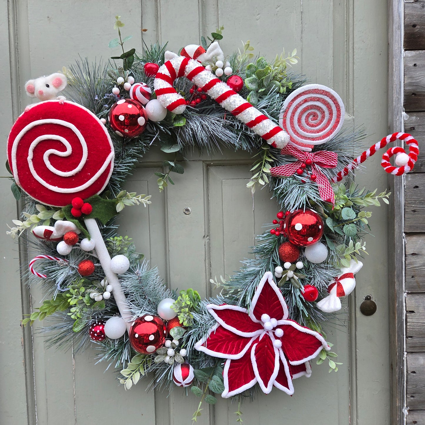 Deluxe extra large red Candy Cane Christmas Wreath, luxury Christmas decor