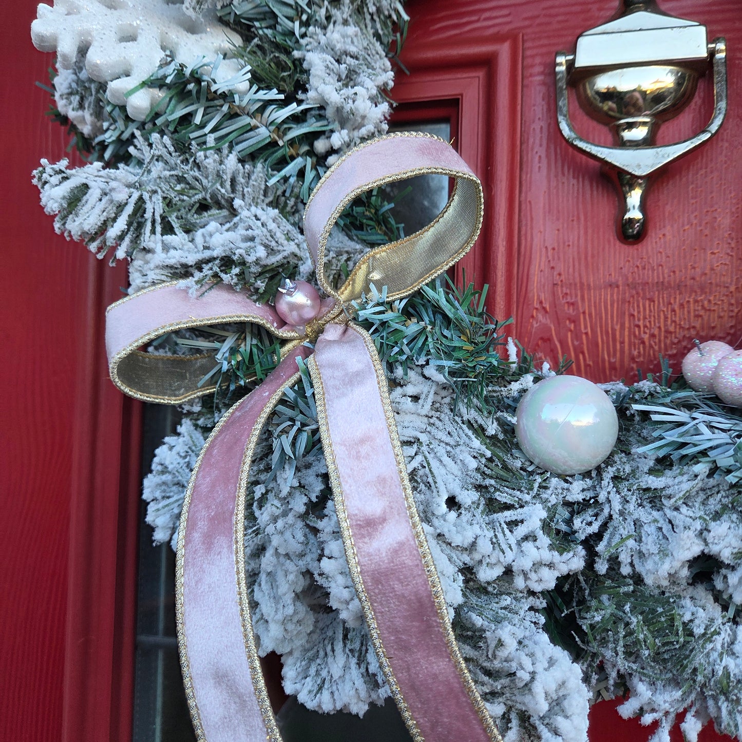 Deluxe Large Snowy Pink and White Christmas Wreath, luxury Christmas decor