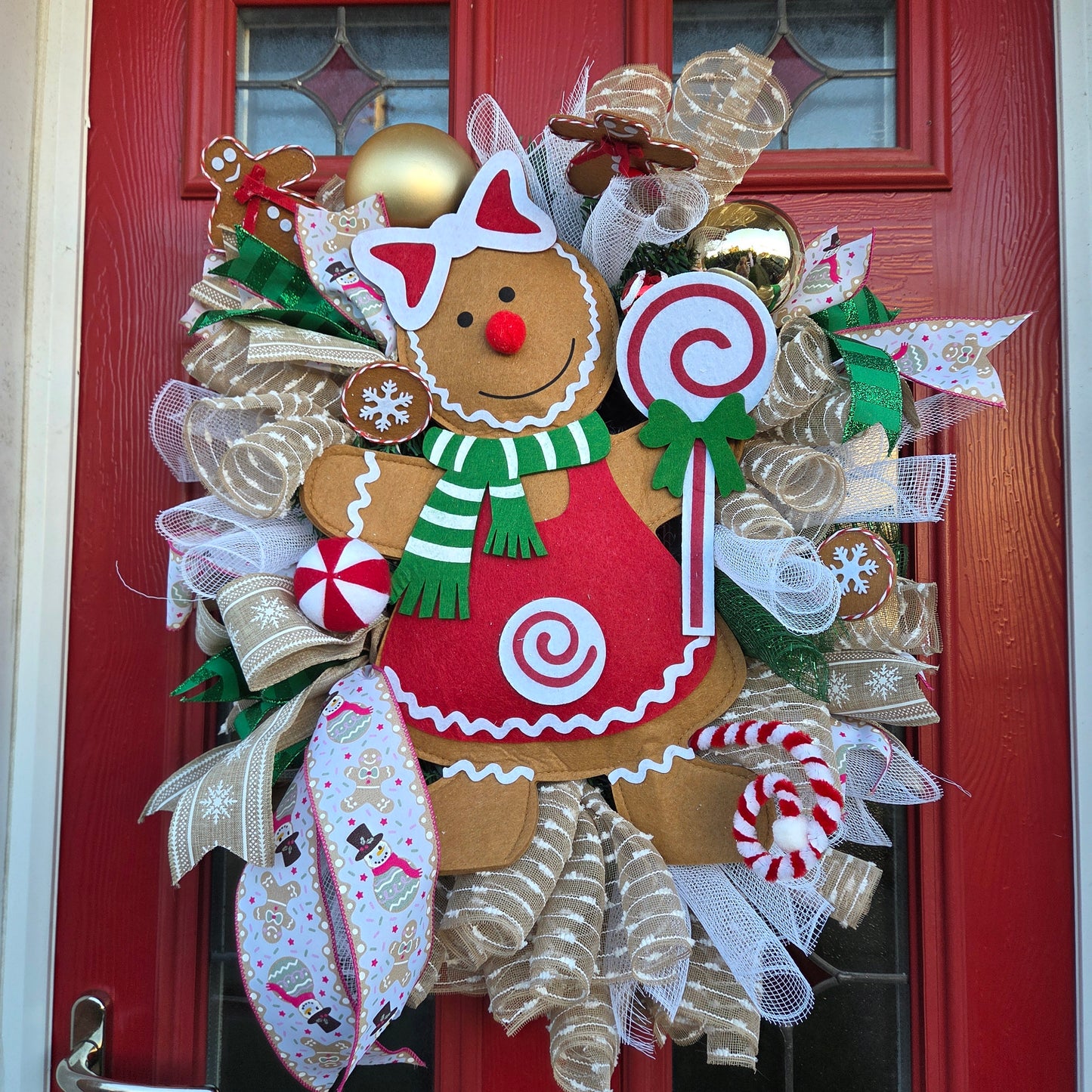 Deluxe Large Gingerbread Girl,  Whimsy Christmas Wreath, USA style wreath