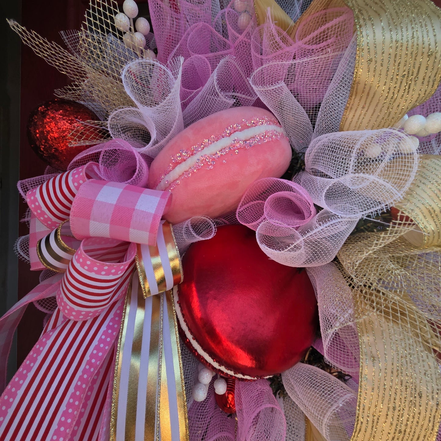 Deluxe Pink, Red and Gold Sweetie Wreath, luxury Christmas decor