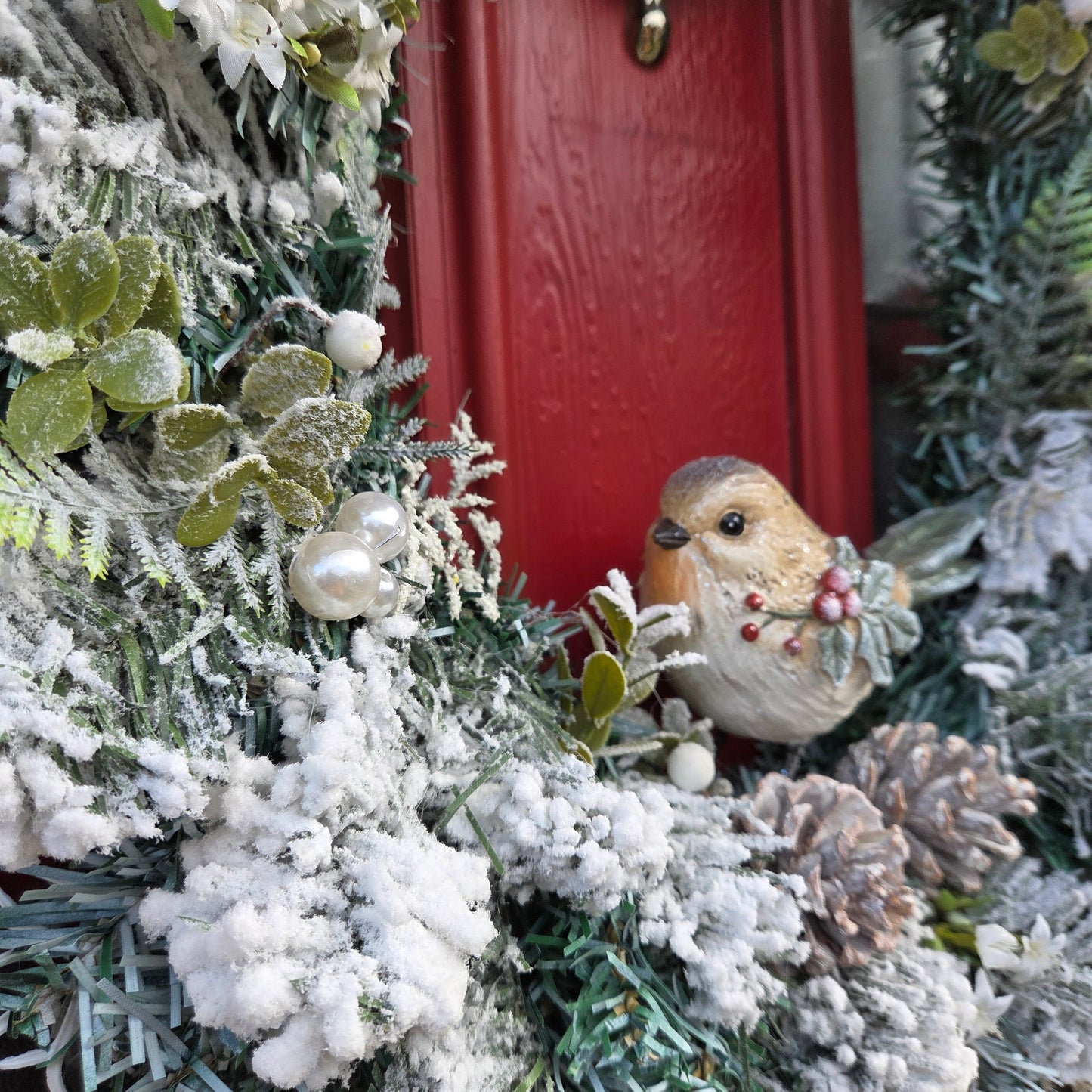 Deluxe Snowy Berry and Robin Christmas Wreath, luxury Christmas decor