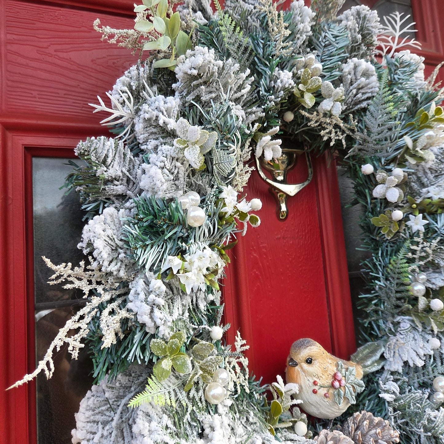 Deluxe Snowy Berry and Robin Christmas Wreath, luxury Christmas decor