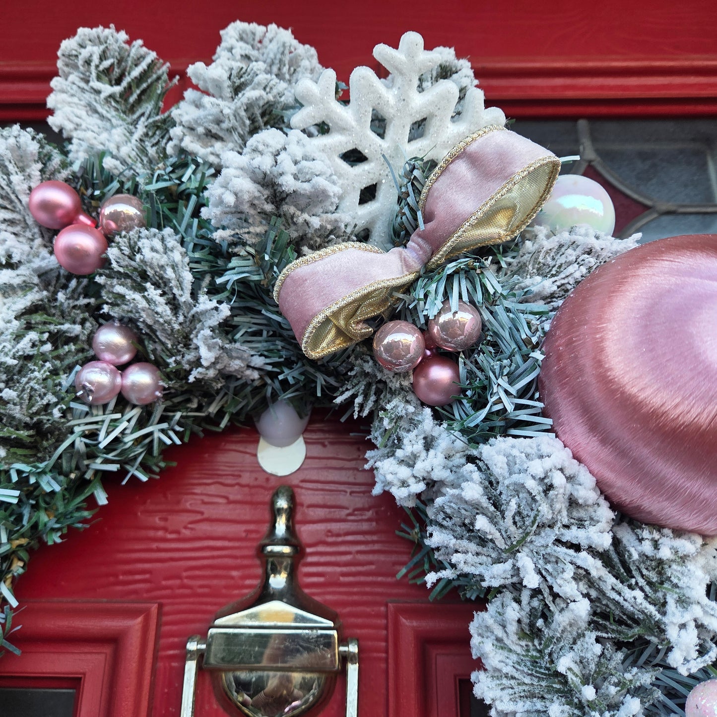 Deluxe Large Snowy Pink and White Christmas Wreath, luxury Christmas decor