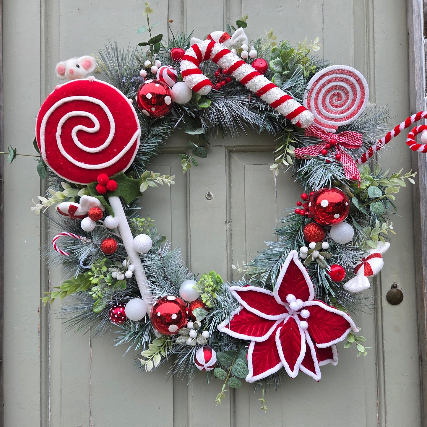 Deluxe extra large red Candy Cane Christmas Wreath, luxury Christmas decor