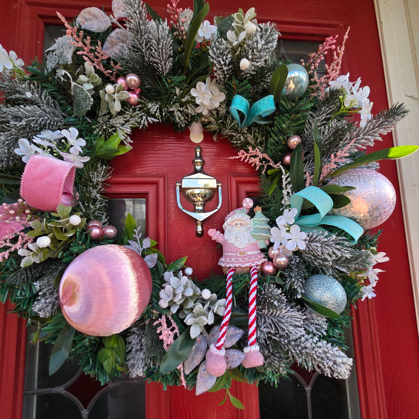 Deluxe Pink Santa Wreath, luxury Christmas decor