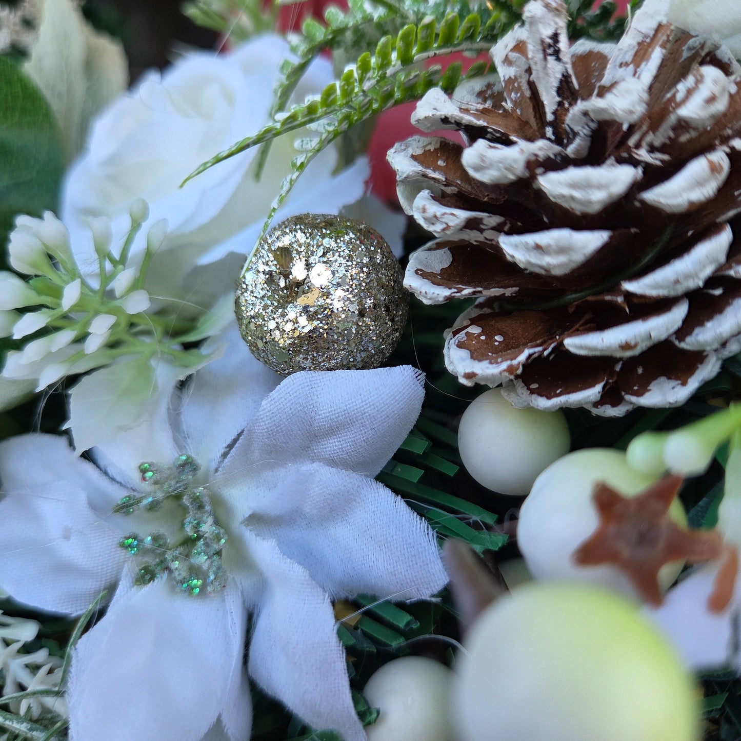 Deluxe Large White Rose and White Berry Christmas Wreath, luxury Christmas decor