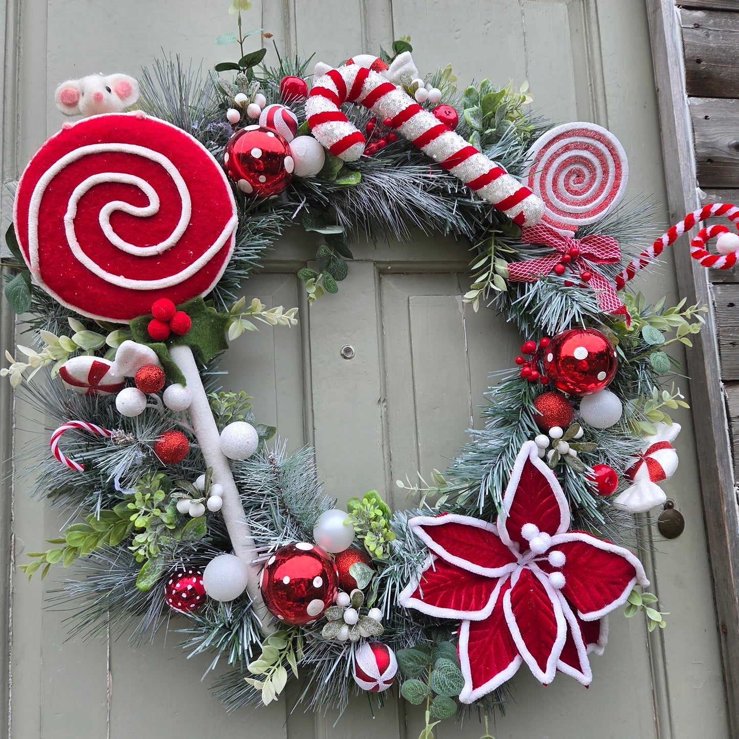 Deluxe extra large red Candy Cane Christmas Wreath, luxury Christmas decor