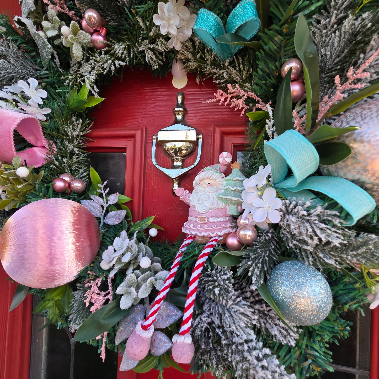 Deluxe Pink Santa Wreath, luxury Christmas decor
