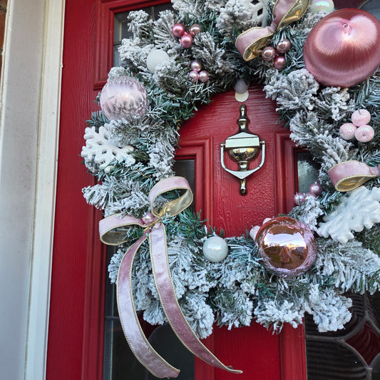 Deluxe Large Snowy Pink and White Christmas Wreath, luxury Christmas decor