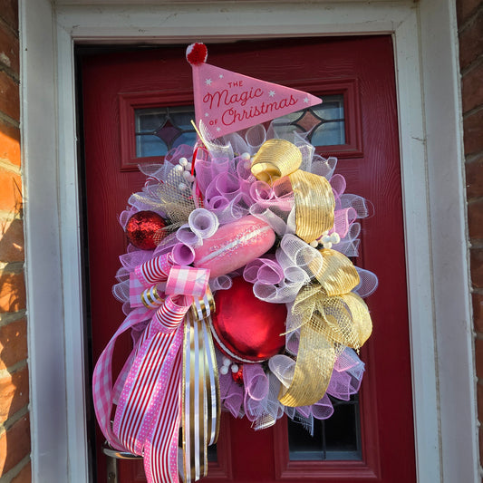 Deluxe Pink, Red and Gold Sweetie Wreath, luxury Christmas decor