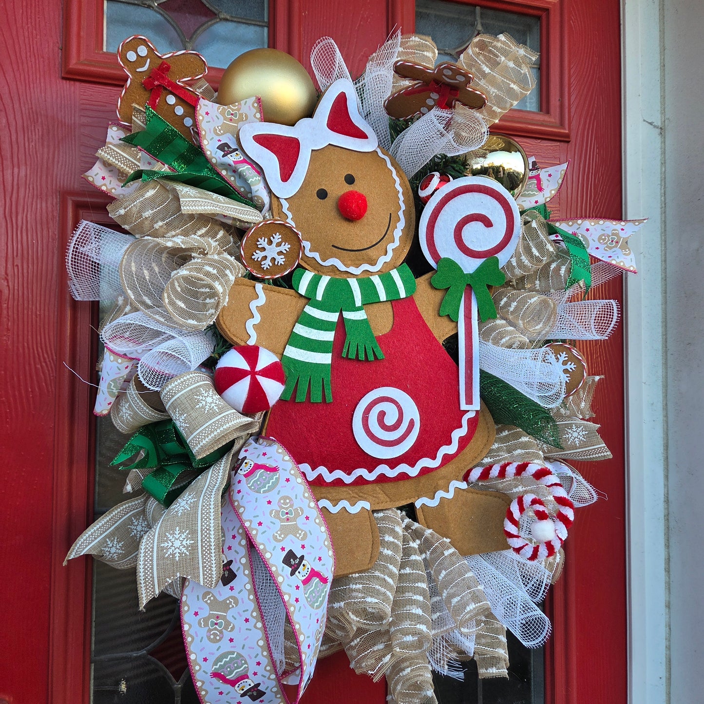 Deluxe Large Gingerbread Girl,  Whimsy Christmas Wreath, USA style wreath