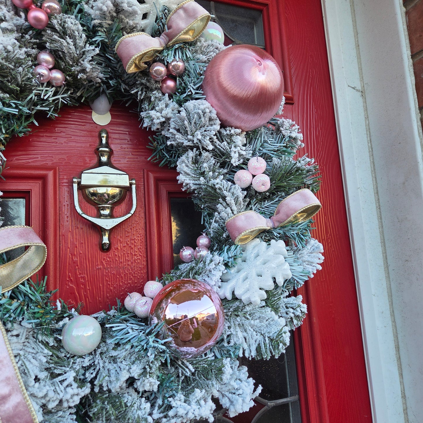 Deluxe Large Snowy Pink and White Christmas Wreath, luxury Christmas decor