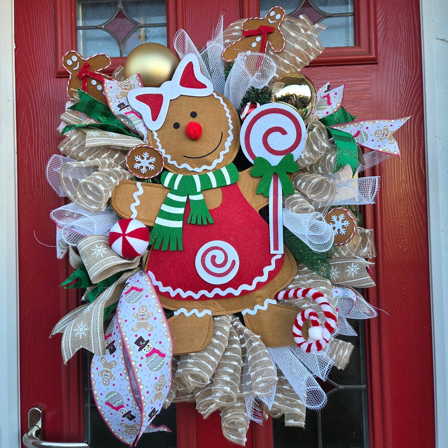 Deluxe Large Gingerbread Girl,  Whimsy Christmas Wreath, USA style wreath