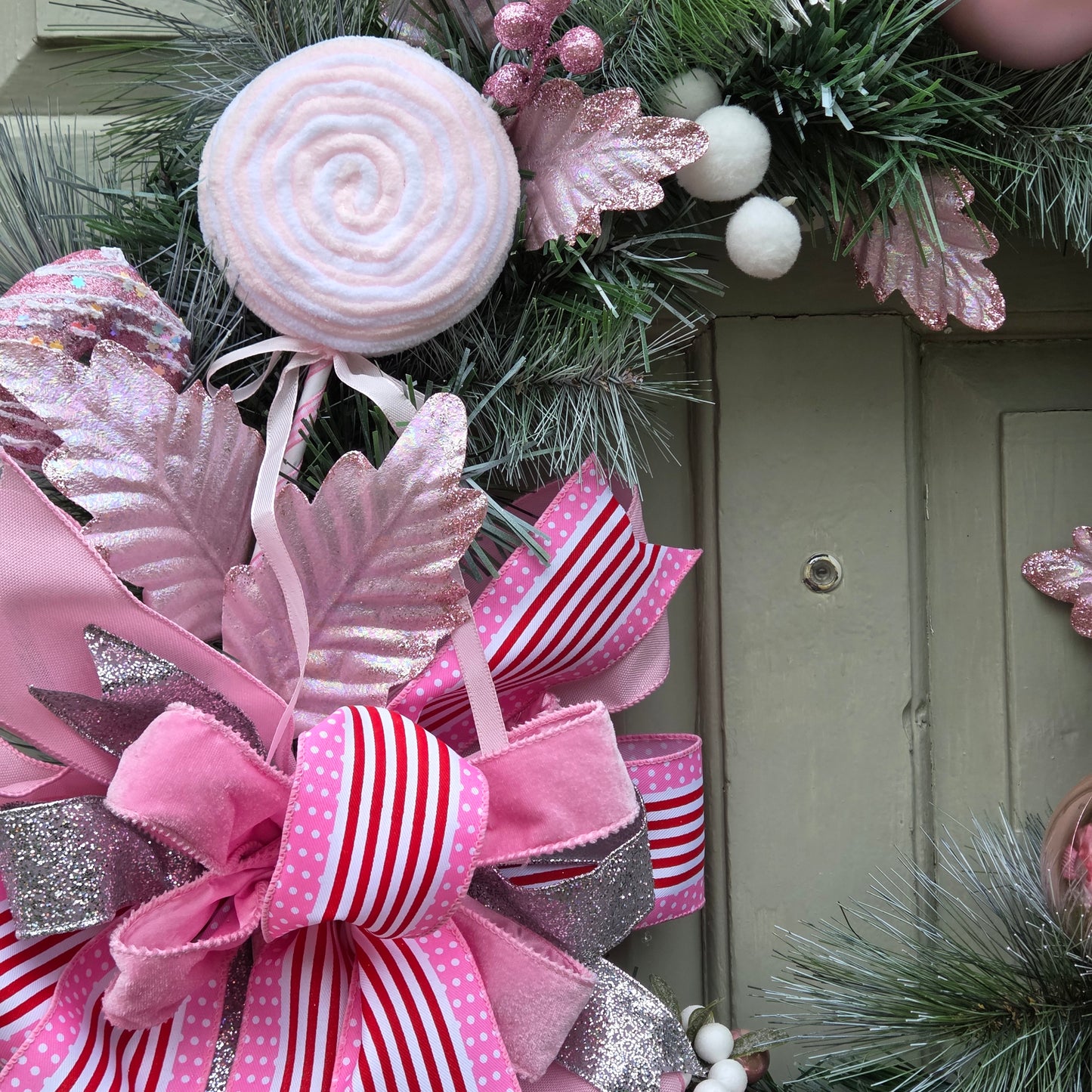 Deluxe extra large pink Candy Cane Wreath, luxury Christmas decor