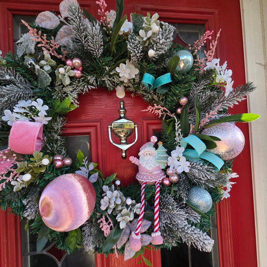 Deluxe Pink Santa Wreath, luxury Christmas decor