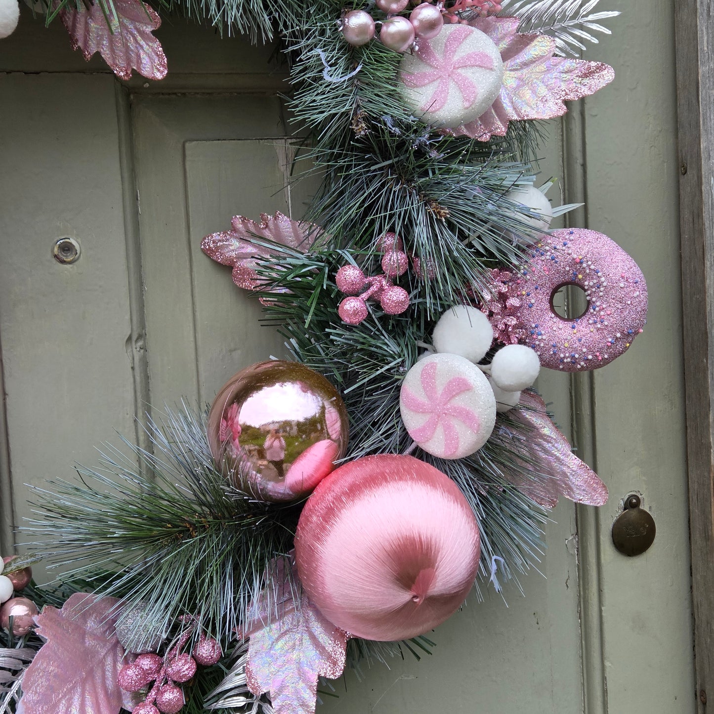 Deluxe extra large pink Candy Cane Wreath, luxury Christmas decor