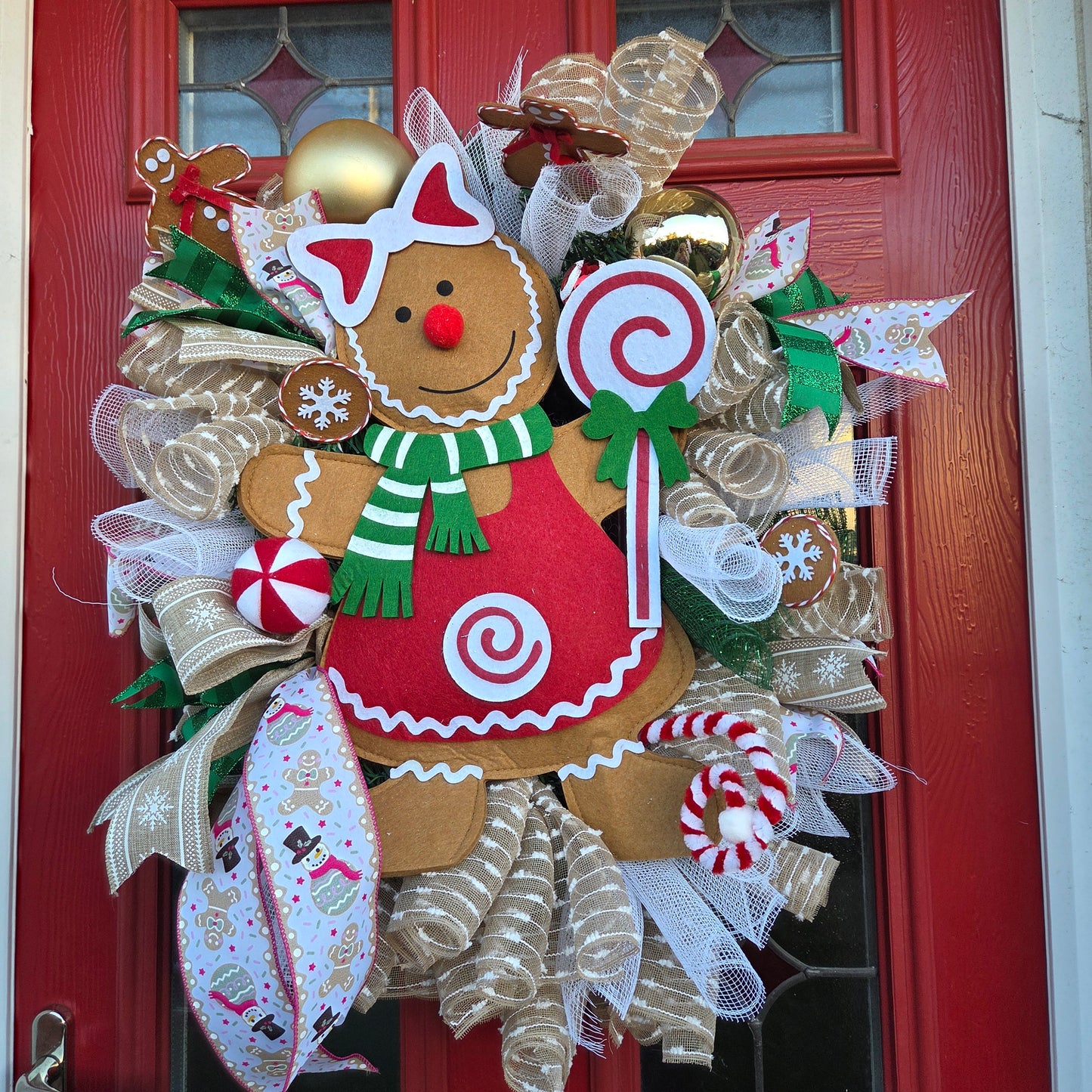 Deluxe Large Gingerbread Girl,  Whimsy Christmas Wreath, USA style wreath