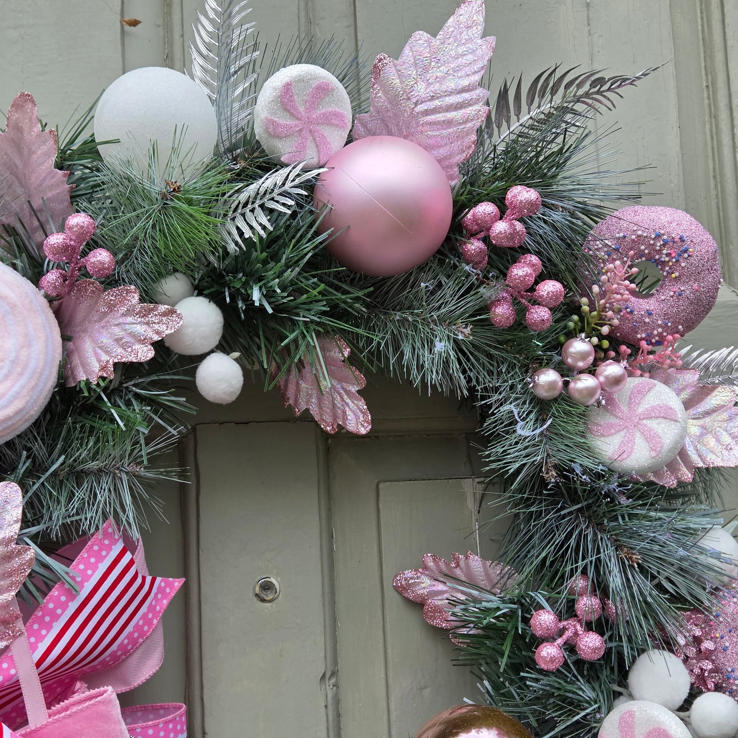 Deluxe extra large pink Candy Cane Wreath, luxury Christmas decor