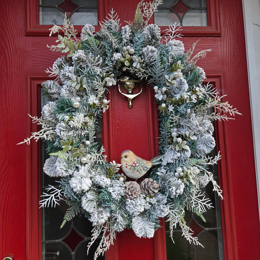Deluxe Snowy Berry and Robin Christmas Wreath, luxury Christmas decor