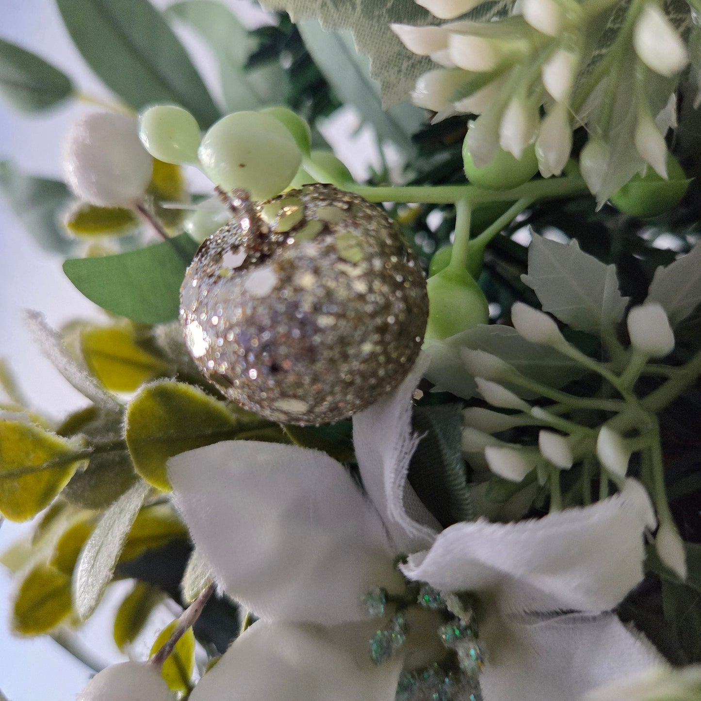 Deluxe Large White Rose and White Berry Christmas Wreath, luxury Christmas decor