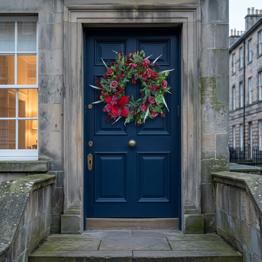Wreath on a navy Edinburgh townhouse door